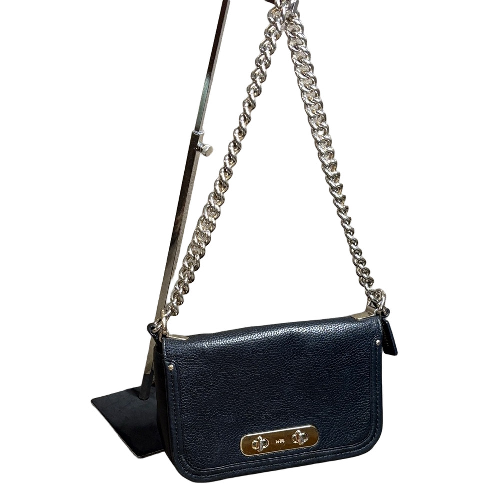 Coach Swagger Black Leather Chain Shoulder Bag D1777